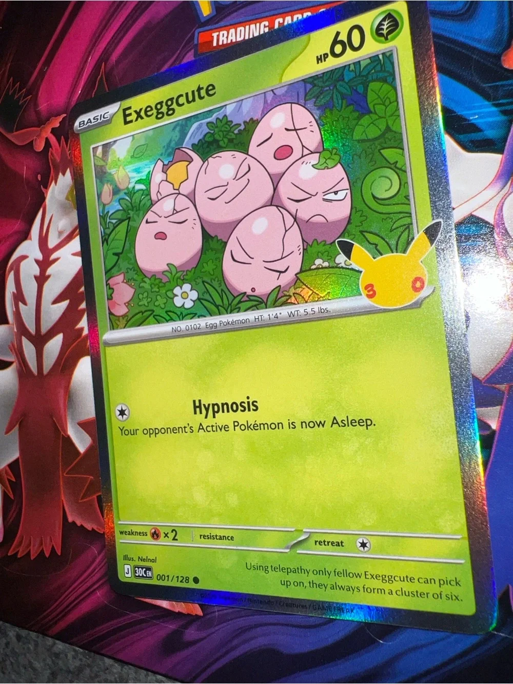 Pokémon Exeggcute Holographic Card - Green Pink